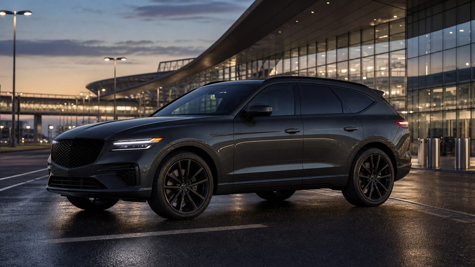 Generic performance luxury SUV category visual near a Chicago airport terminal